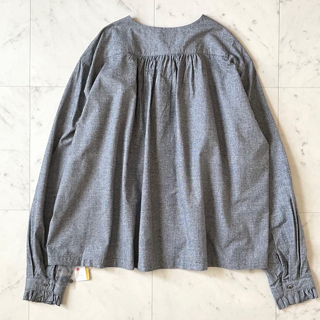 25AWタグ付＊かぐれ コットンシルクフリルブラウス グレー系チェック 日本製