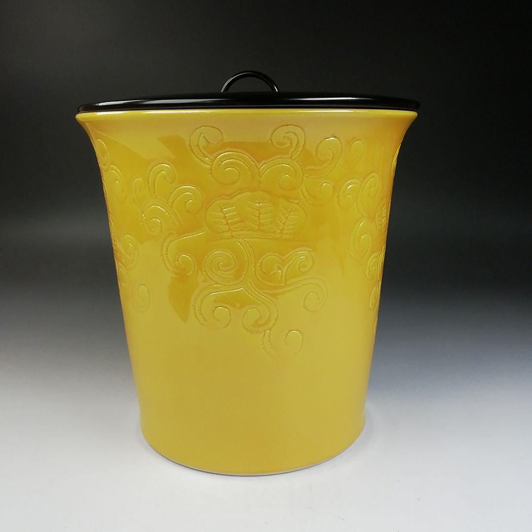 Ｔ７２０　水指　『黄交趾　棒の先』『膳所焼』『淡海ぜぜ陽炎園 造』　共箱　茶道具