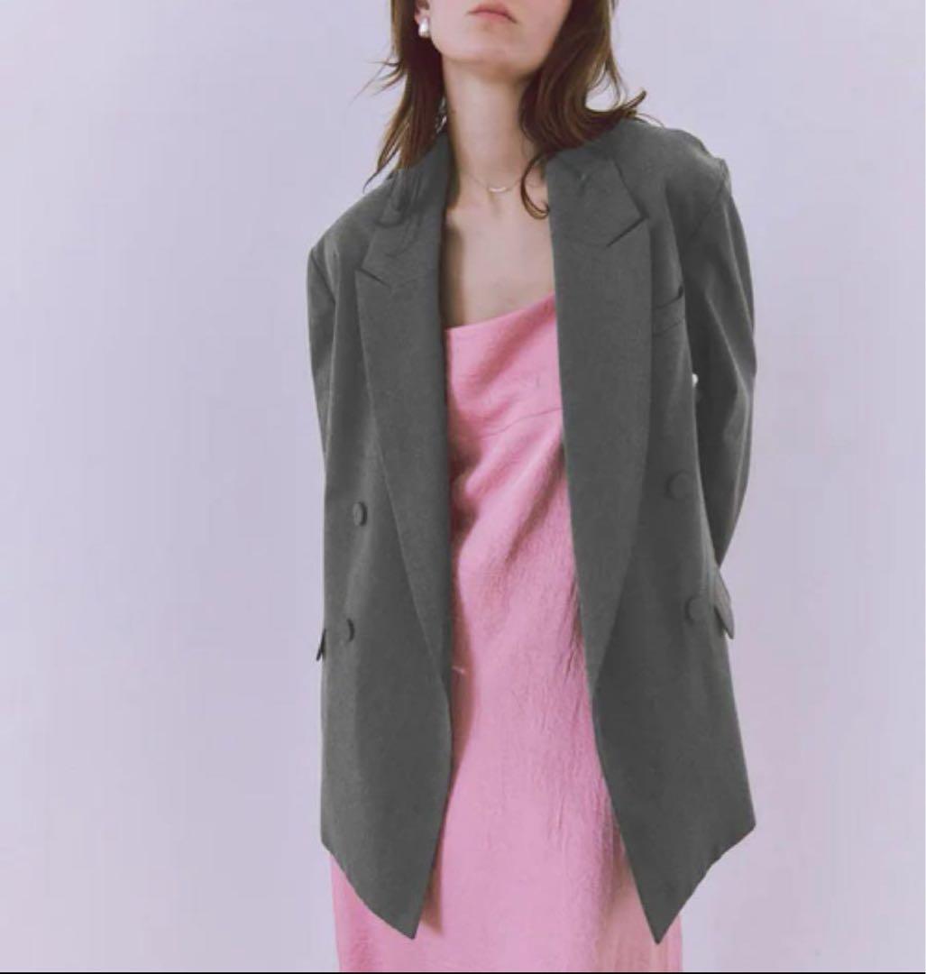 美品【アダムエロペ】ダブルブレスト テーラード オーバー ジャケット グレー38