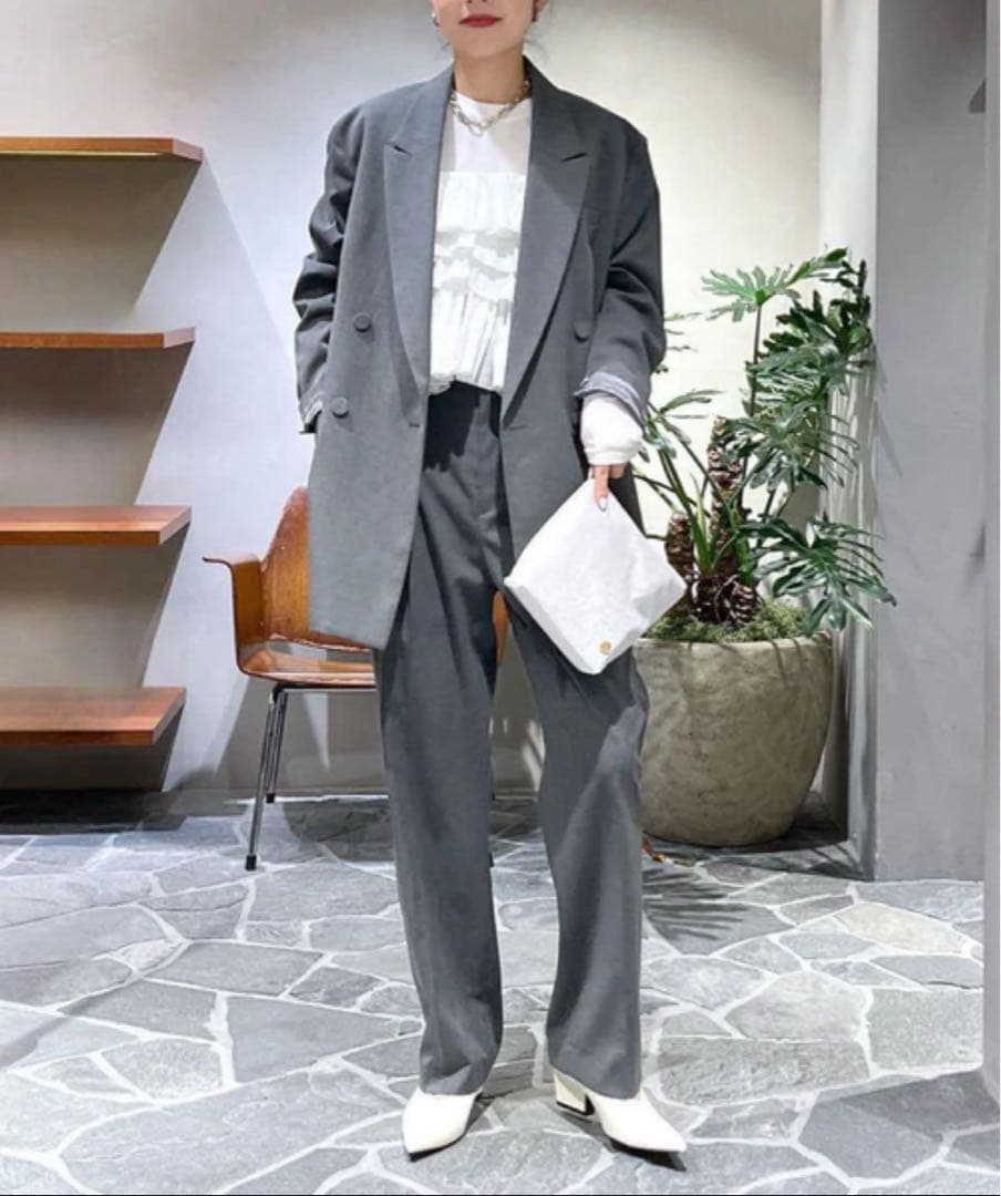 美品【アダムエロペ】ダブルブレスト テーラード オーバー ジャケット グレー38