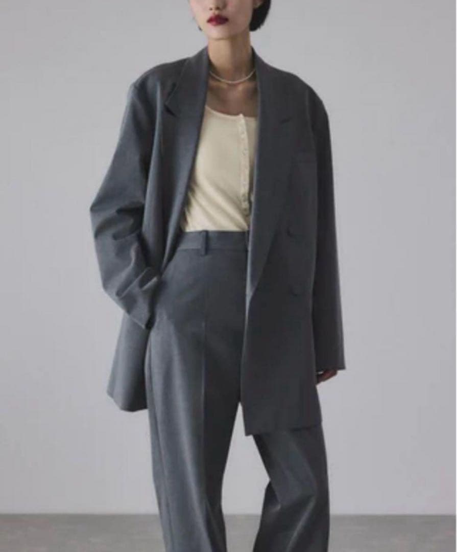 美品【アダムエロペ】ダブルブレスト テーラード オーバー ジャケット グレー38