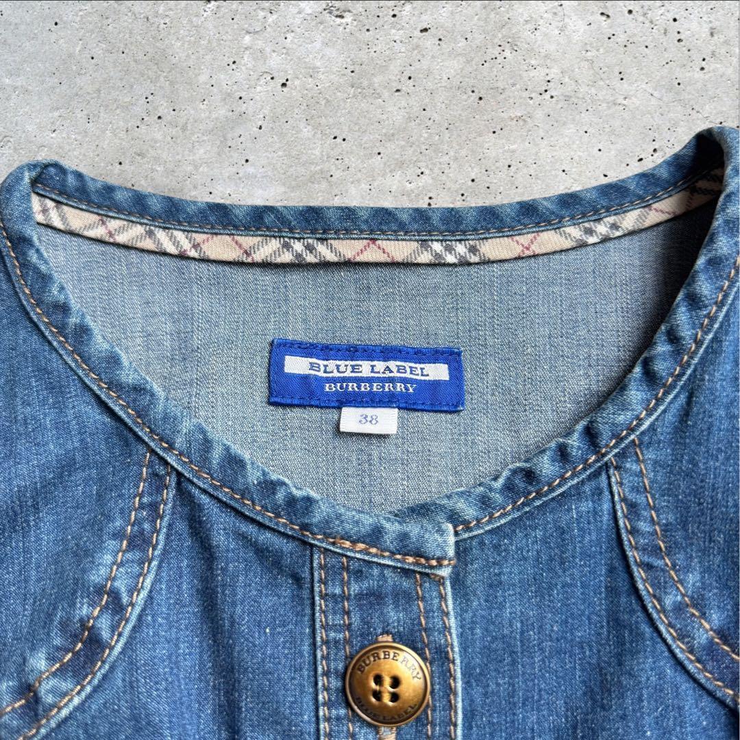 バーバリーブルーレーベル デニムワンピース ノバチェック ベルト Aライン M
