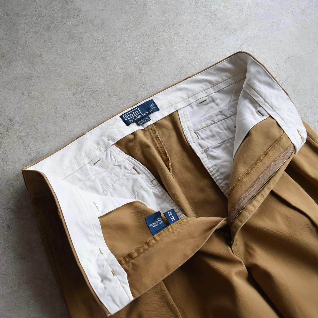 90s ラルフローレン ポロチノ ツータックチノ レア キャメル W35L31