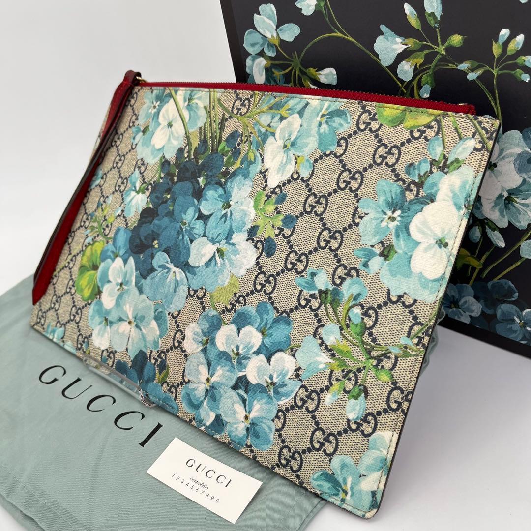 GUCCI セカンドバッグ GGスプリーム ブルームス ロゴ型押し 付属品付き