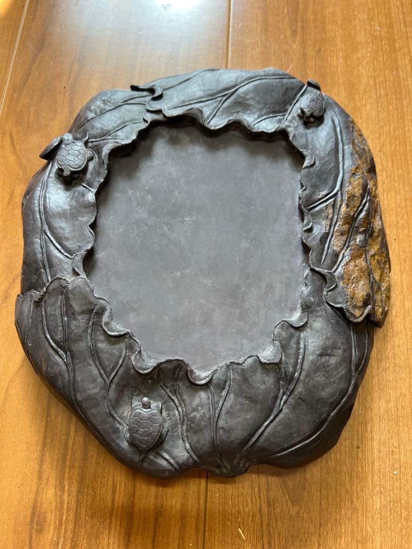 文房具 両面用　清時代蓮の花型硯 書　時代物 重さ：2664g /西X4-4