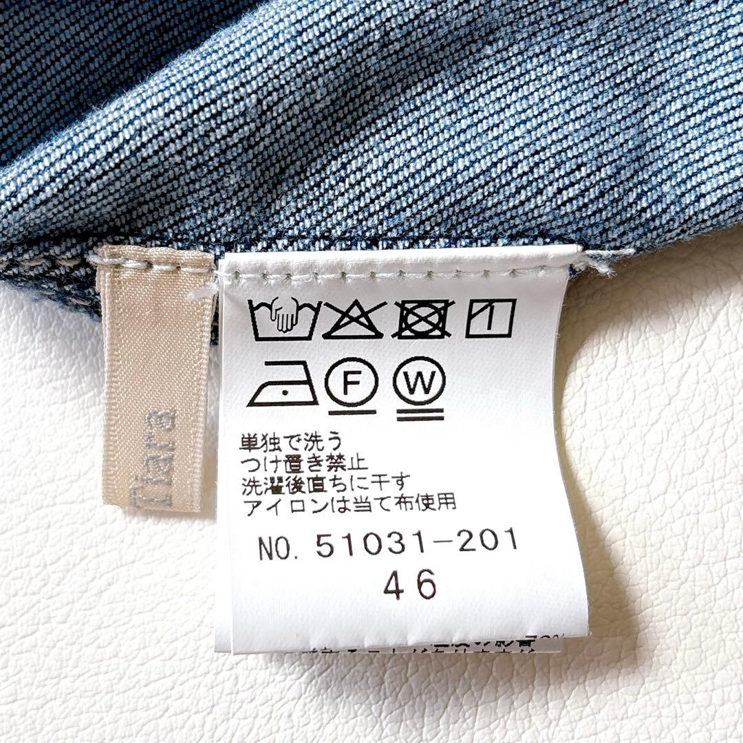 極美品 ローズティアラ 大きいサイズ46 洗える 伸縮ノーカラーデニムジャケット
