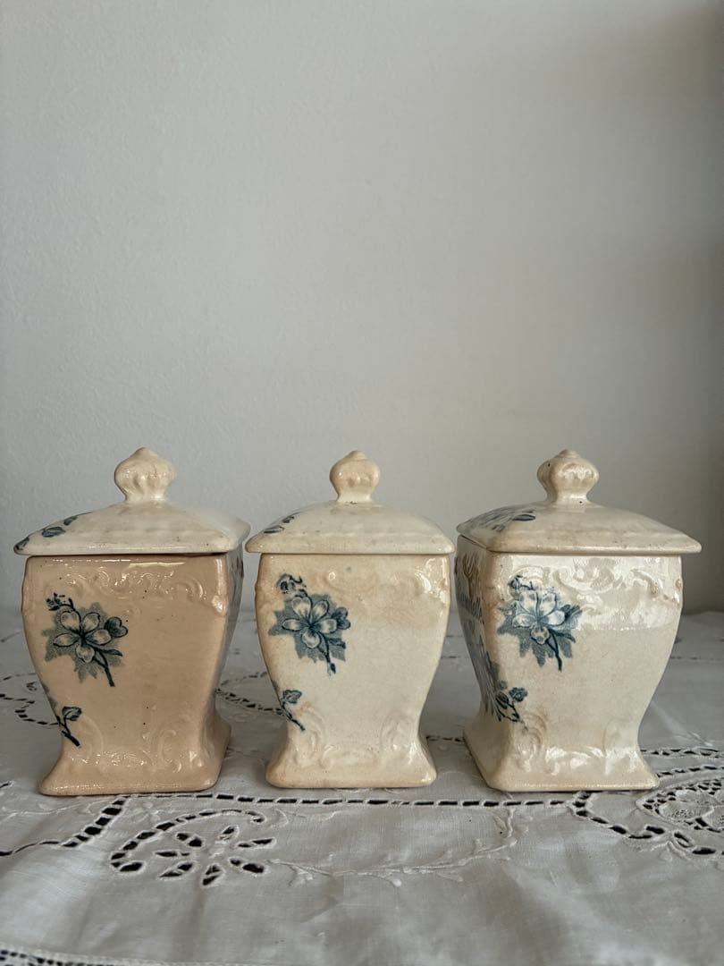 フランス　アンティーク　陶器　キャニスター　小さめ