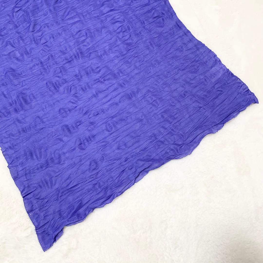 me ISSEY MIYAKE メッシュ シワ加工 半袖 チュニック 青紫