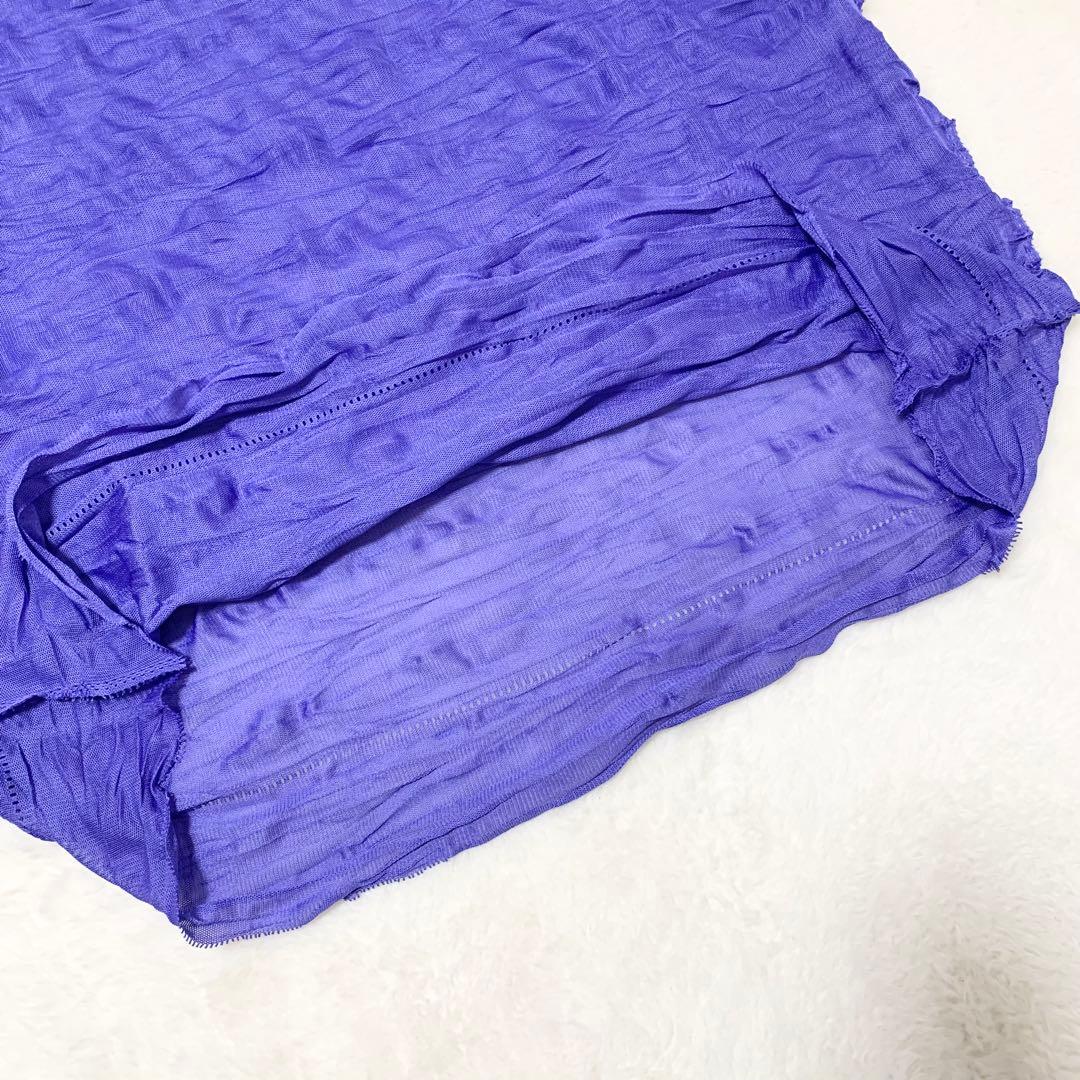 me ISSEY MIYAKE メッシュ シワ加工 半袖 チュニック 青紫