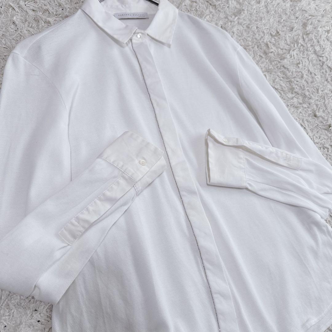 ファビアナフィリッピ　装飾シャツブラウス　白エンボス生地