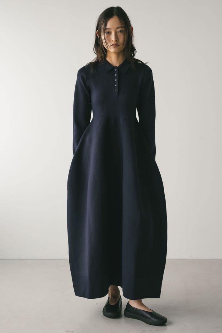 【STYLEMIXER】フォルムポロニットワンピース（ネイビー）