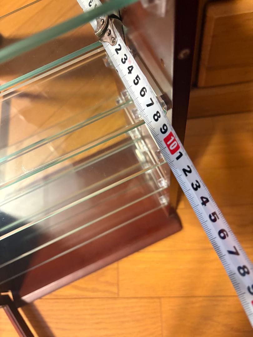 コレクションケース 木製 背面ミラー 棚ガラス5枚付