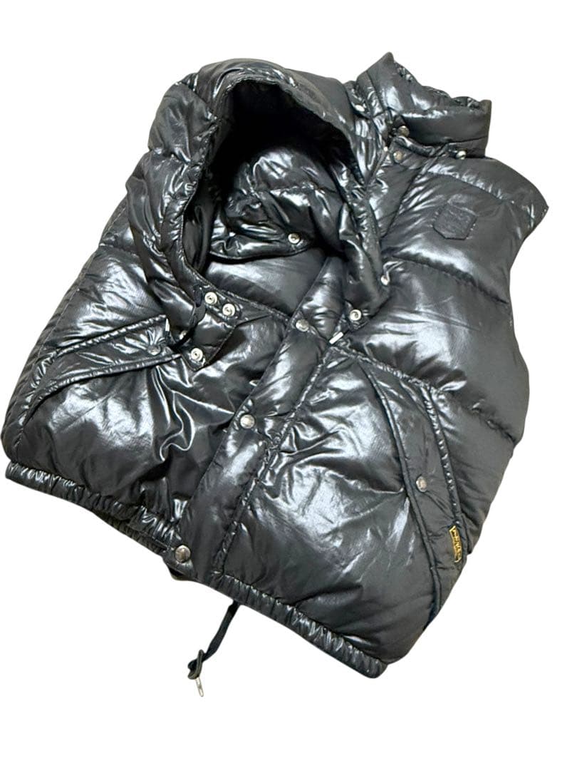 美品☆ポロラルフローレン ダウンベスト 黒 牛革 エンブレム L