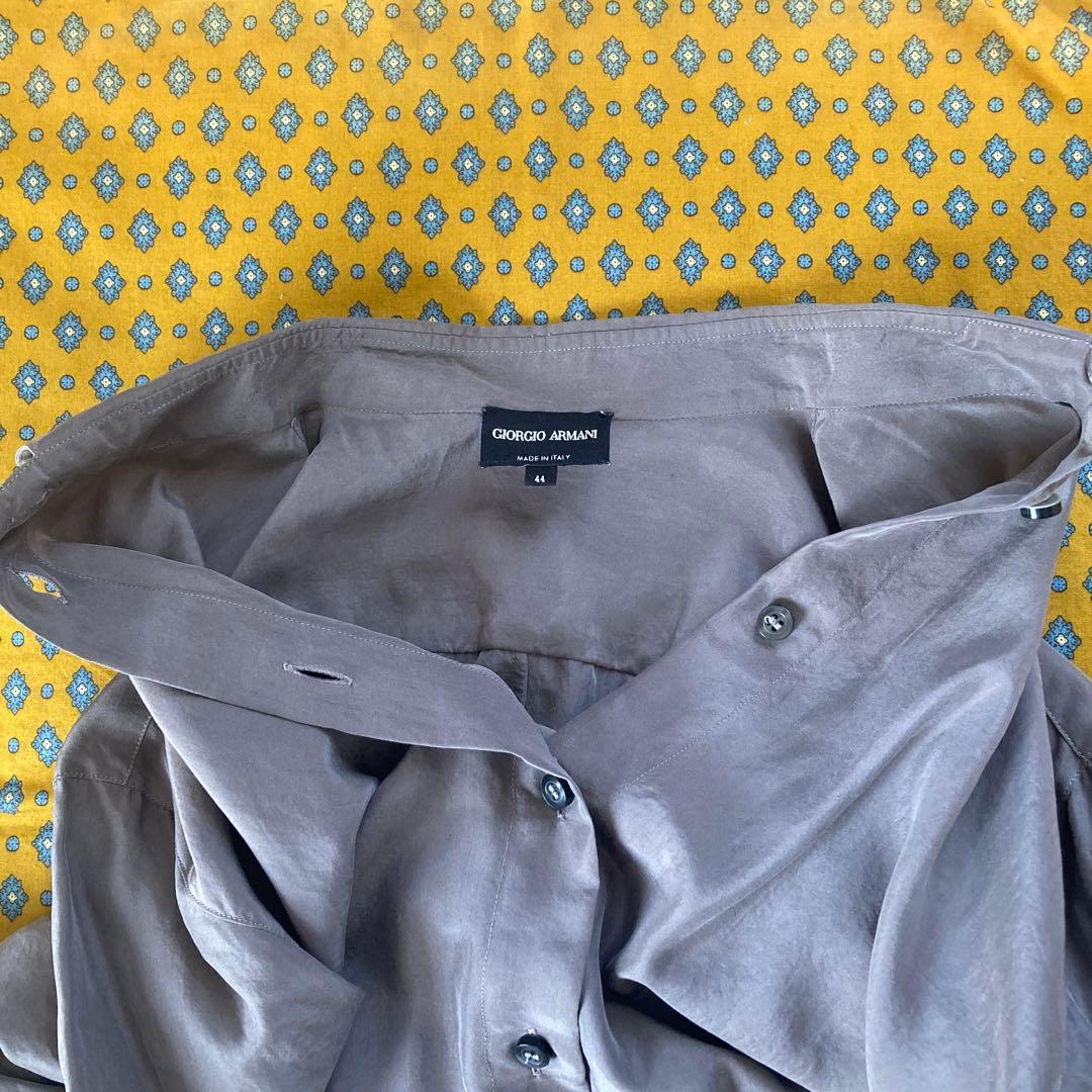 ジョルジオアルマーニ　44 グレー シルク　長袖ボタンシャツ　ブラウス