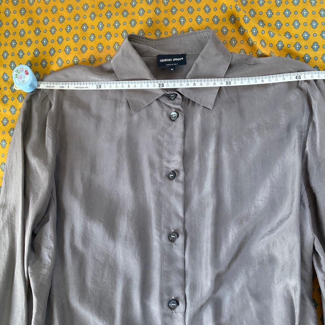 ジョルジオアルマーニ　44 グレー シルク　長袖ボタンシャツ　ブラウス