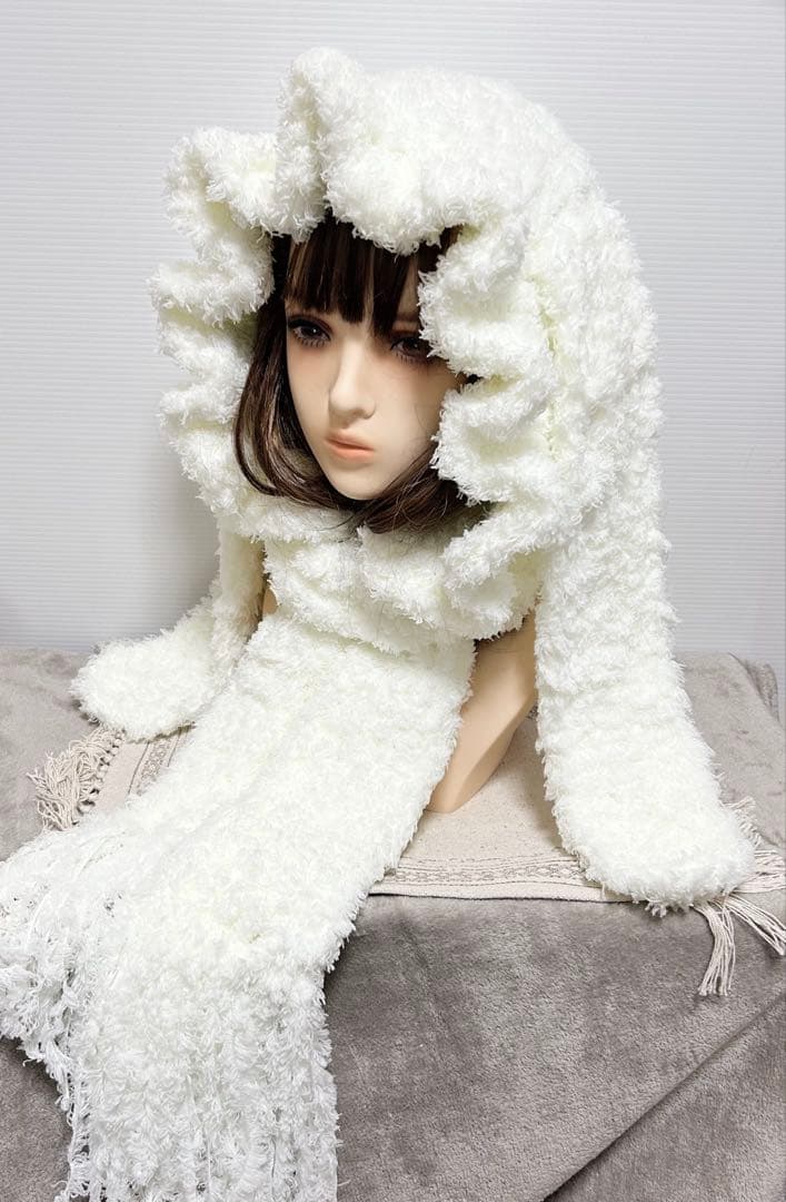 うさ耳ボンネット マフラー y2k ロリータ フリル 天使界隈 ゴスロリ