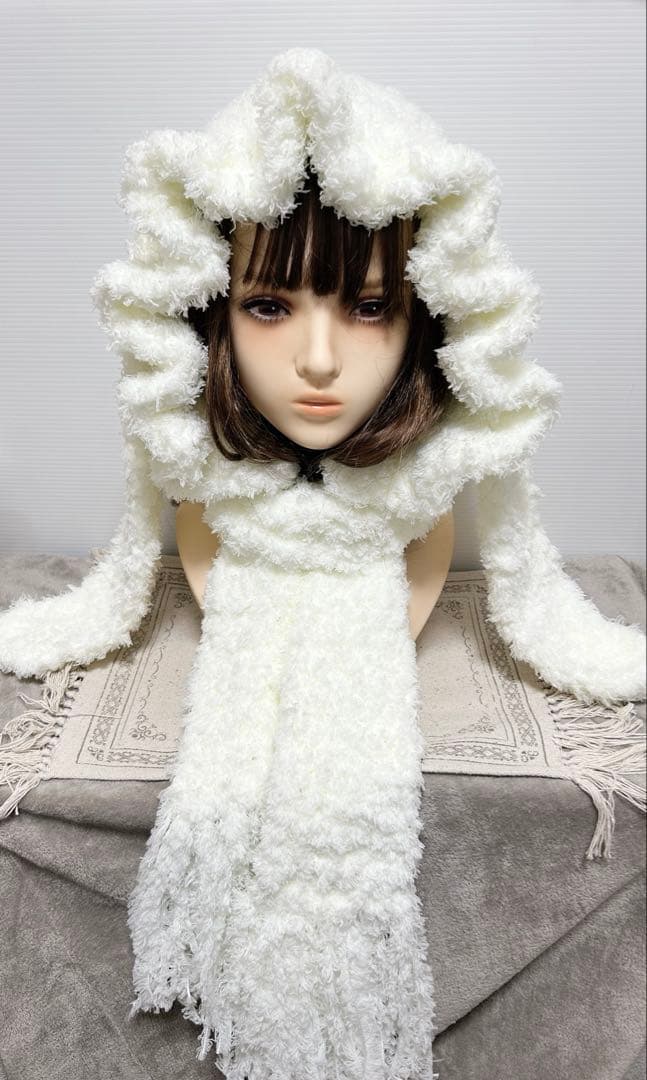 うさ耳ボンネット マフラー y2k ロリータ フリル 天使界隈 ゴスロリ