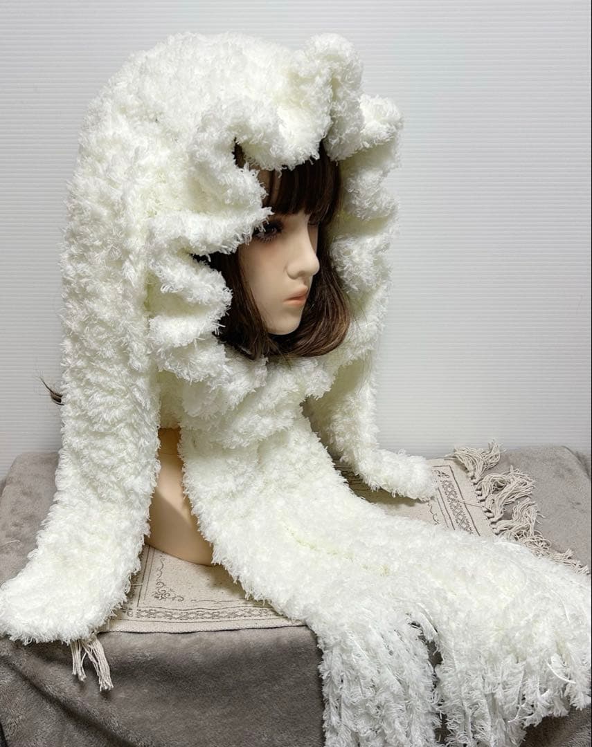 うさ耳ボンネット マフラー y2k ロリータ フリル 天使界隈 ゴスロリ