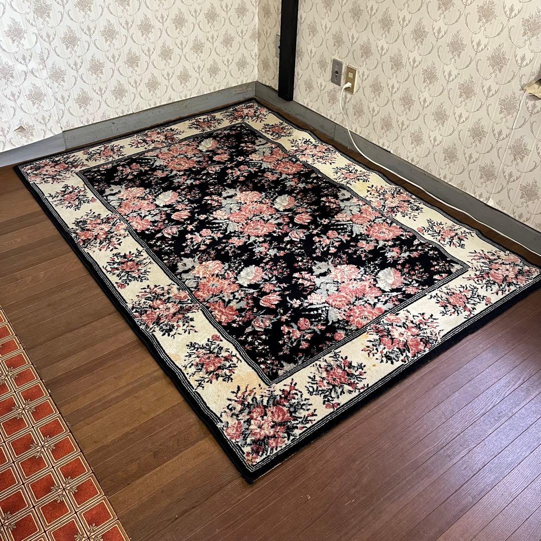 【アンティーク】昭和レトロ 花柄 絨毯 カーペット ラグマット 古道具 古民家