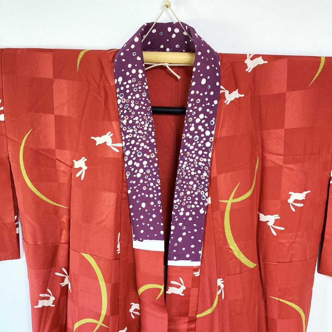 Sid様用／兎の長襦袢 女性用 単衣 袖無双 正絹 身丈117㎝ 裄65㎝ 赤