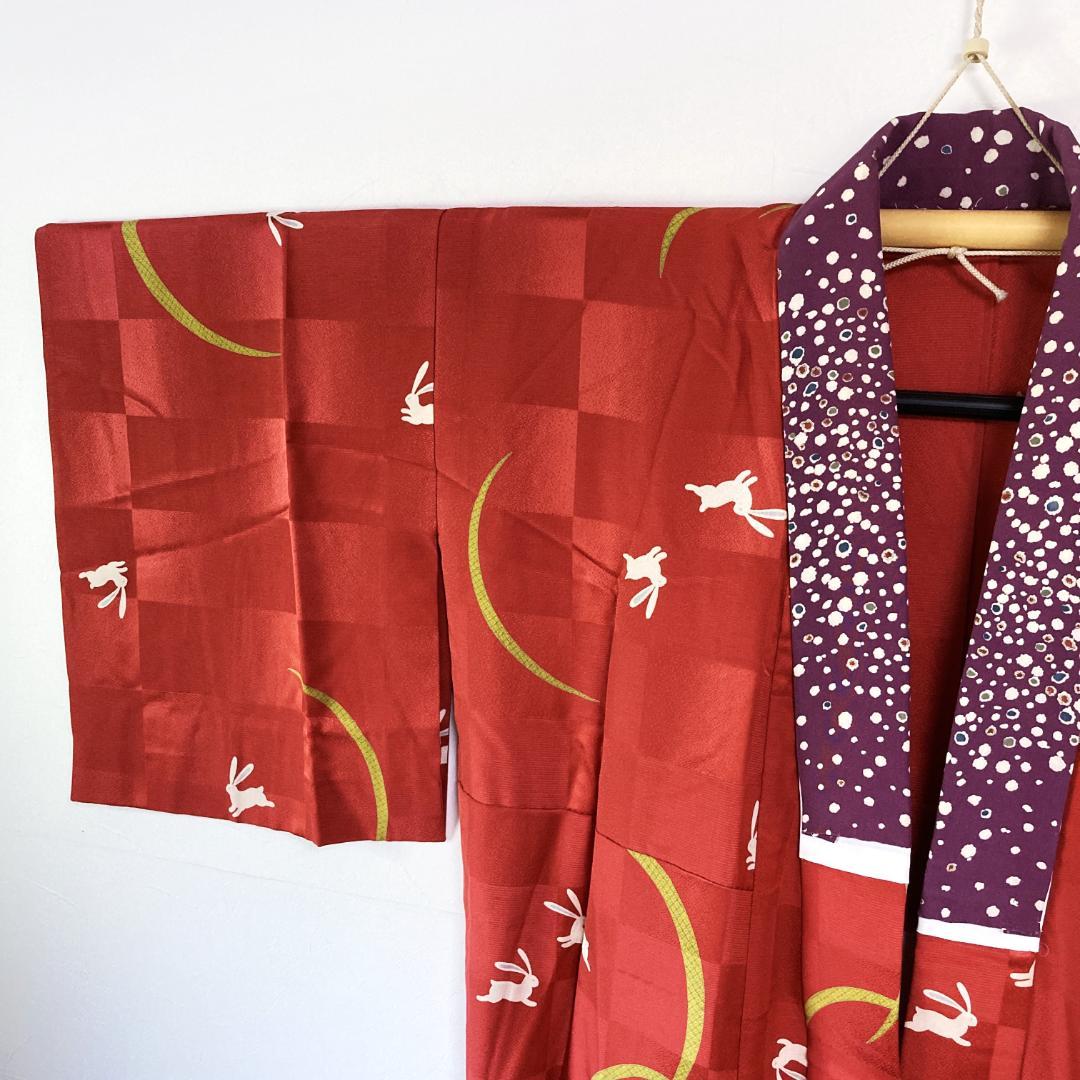 Sid様用／兎の長襦袢 女性用 単衣 袖無双 正絹 身丈117㎝ 裄65㎝ 赤