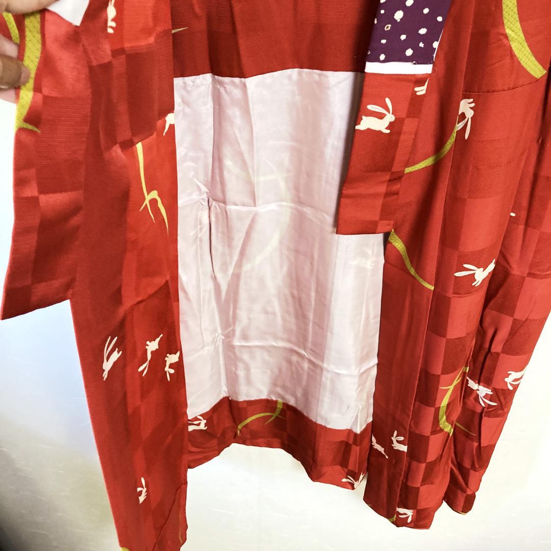 Sid様用／兎の長襦袢 女性用 単衣 袖無双 正絹 身丈117㎝ 裄65㎝ 赤