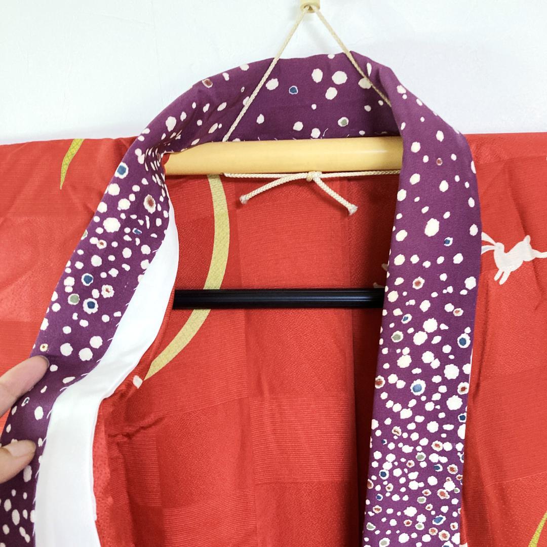 Sid様用／兎の長襦袢 女性用 単衣 袖無双 正絹 身丈117㎝ 裄65㎝ 赤