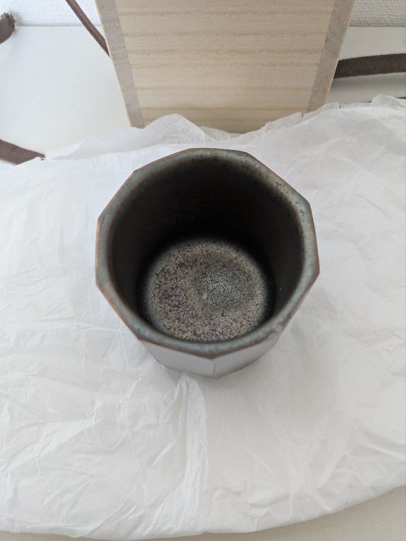 内田鋼一 　白金彩面取　プラチナ彩　共箱　ぐい呑み　UCHIDA KOUICHI