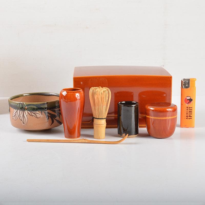 茶道具　飛騨春慶塗　茶箱　棗　茶碗など　五点　一式　共箱　M　R5769