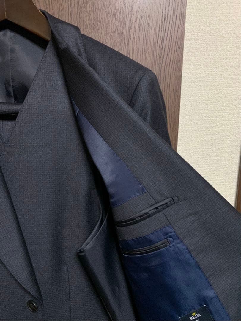 AB5新品！高級イタリアREDAウール100%極上3ピーススーツ！ネイビーグレー