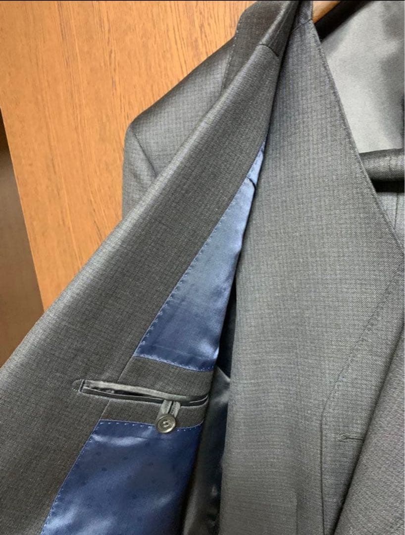 AB5新品！高級イタリアREDAウール100%極上3ピーススーツ！ネイビーグレー