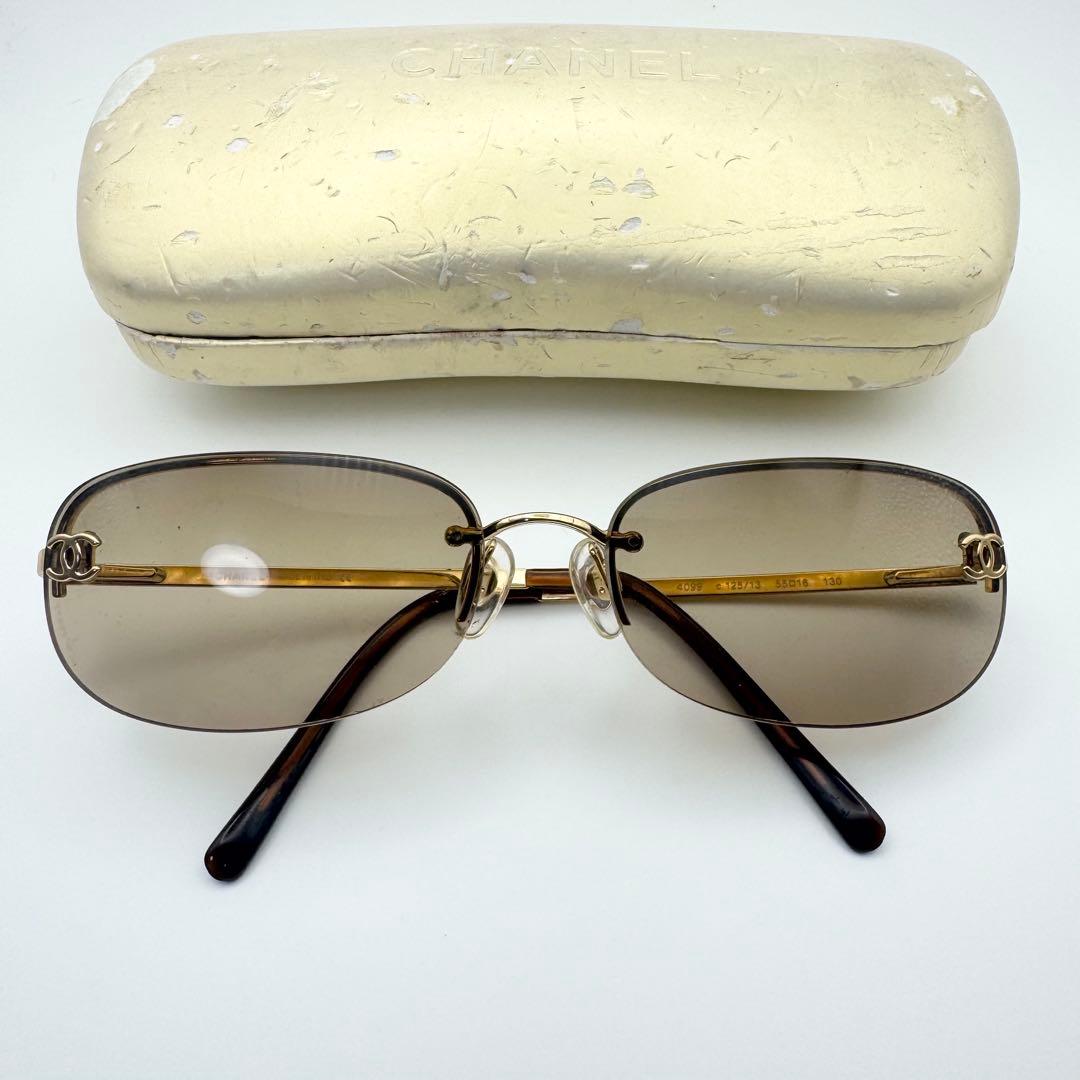 【美品】CHANEL シャネル サングラス ゴールド ココマーク ブラウン