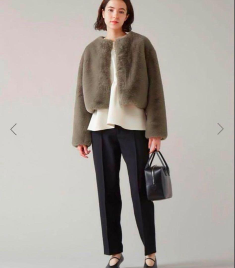 定価5.1万★ほぼ未使用★マルティニークファーコートベージュグレージュハーフエコ