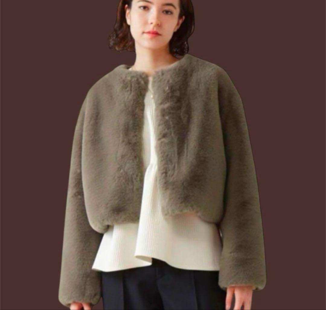 定価5.1万★ほぼ未使用★マルティニークファーコートベージュグレージュハーフエコ