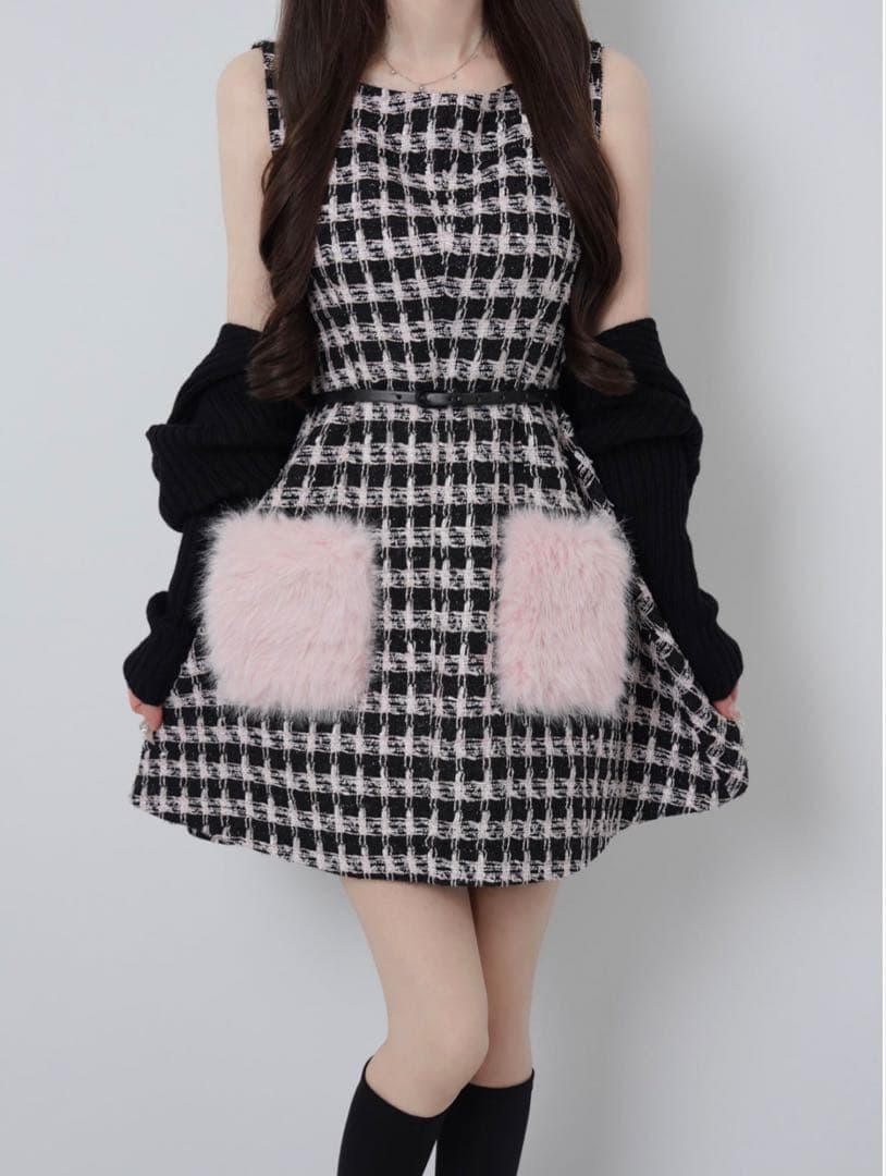 lumignon Tweed pocket fur dress ルミニョン