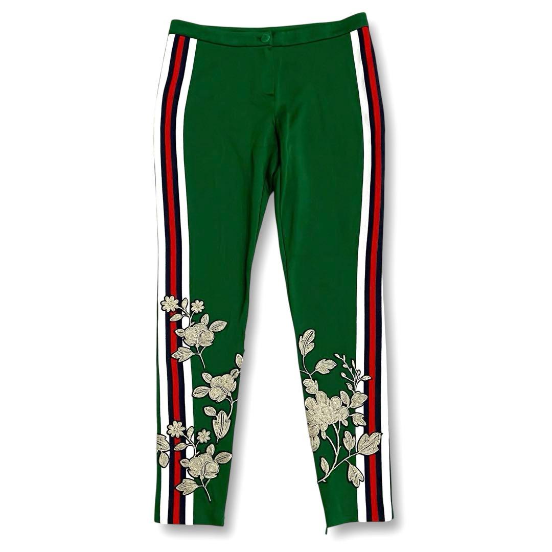 美品ꕥグッチ 2017年ランウェイ 花柄刺繍 シェリーライン ジャージーレギンス