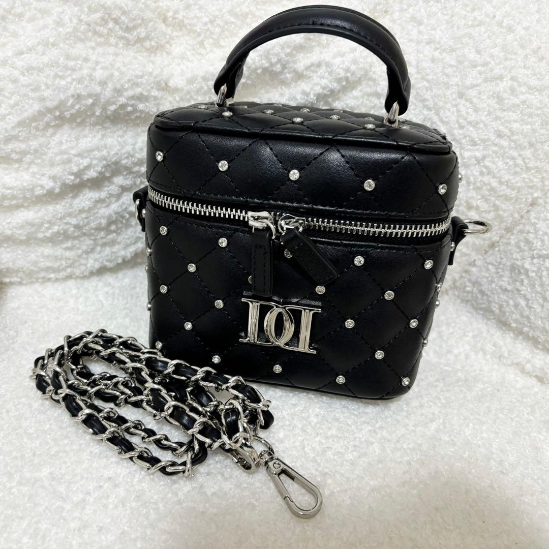 Darichダーリッチキルティングビジュースクエアミニバッグ ブラック シルバー