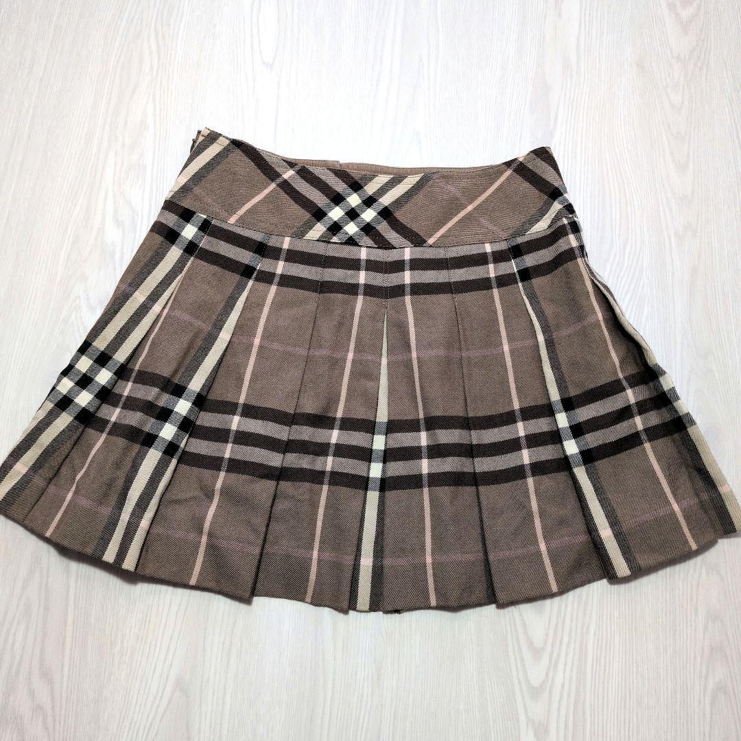 バーバリーブルーレーベル　ブラウン系　ミニスカート　レザーベルト　チェック　S