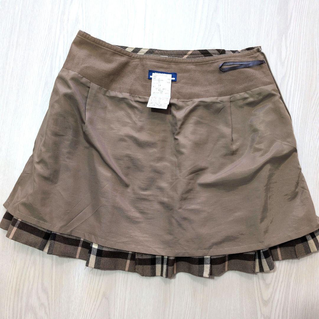 バーバリーブルーレーベル　ブラウン系　ミニスカート　レザーベルト　チェック　S