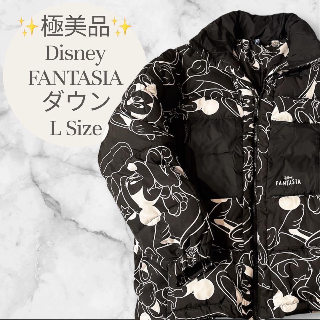  Disney ファンタジア ミッキー 総柄 ダウン　ジャケット M 黒