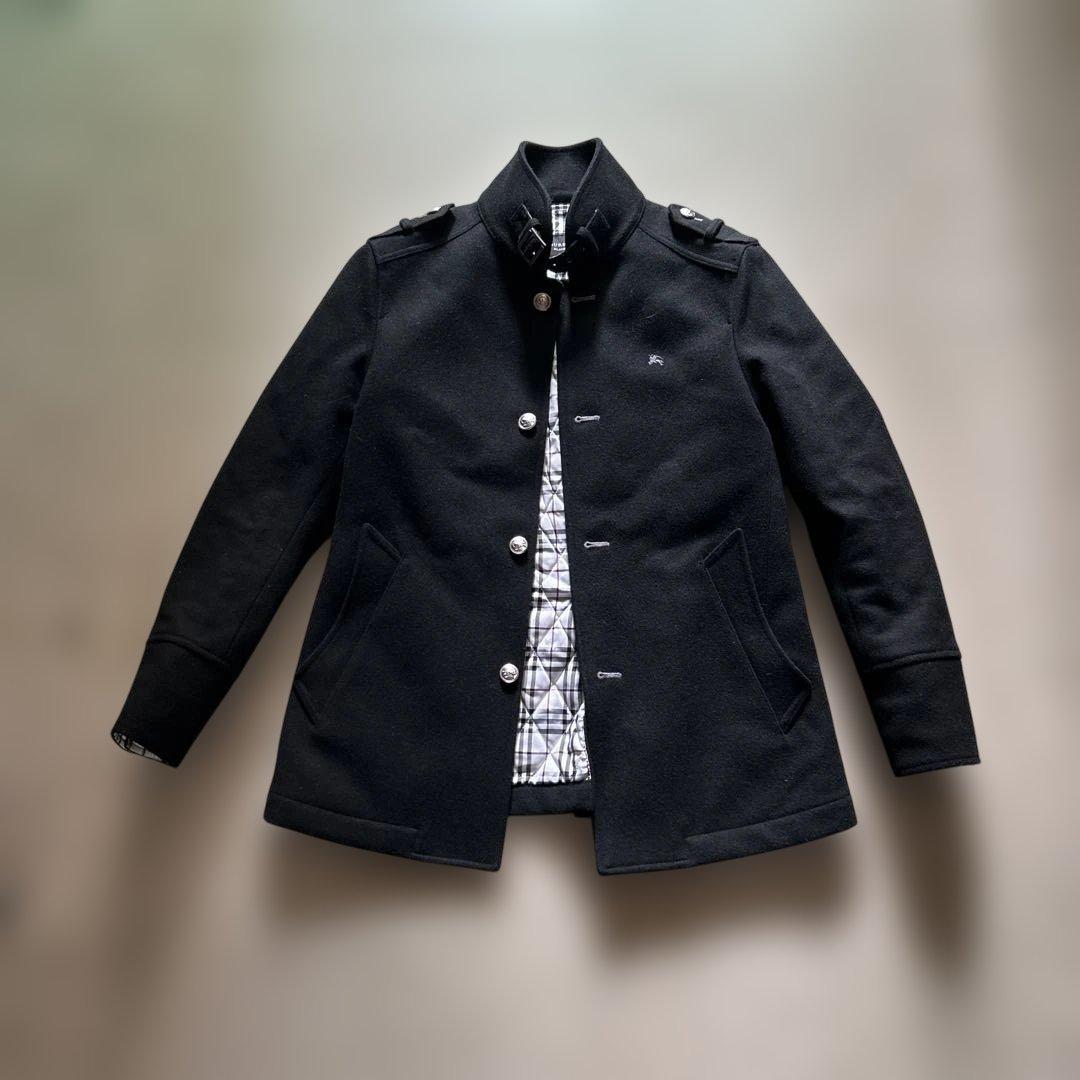 美品バーバリーブラックレーベル裏地ノバチェックメルトンPコートジャケットMサイズ