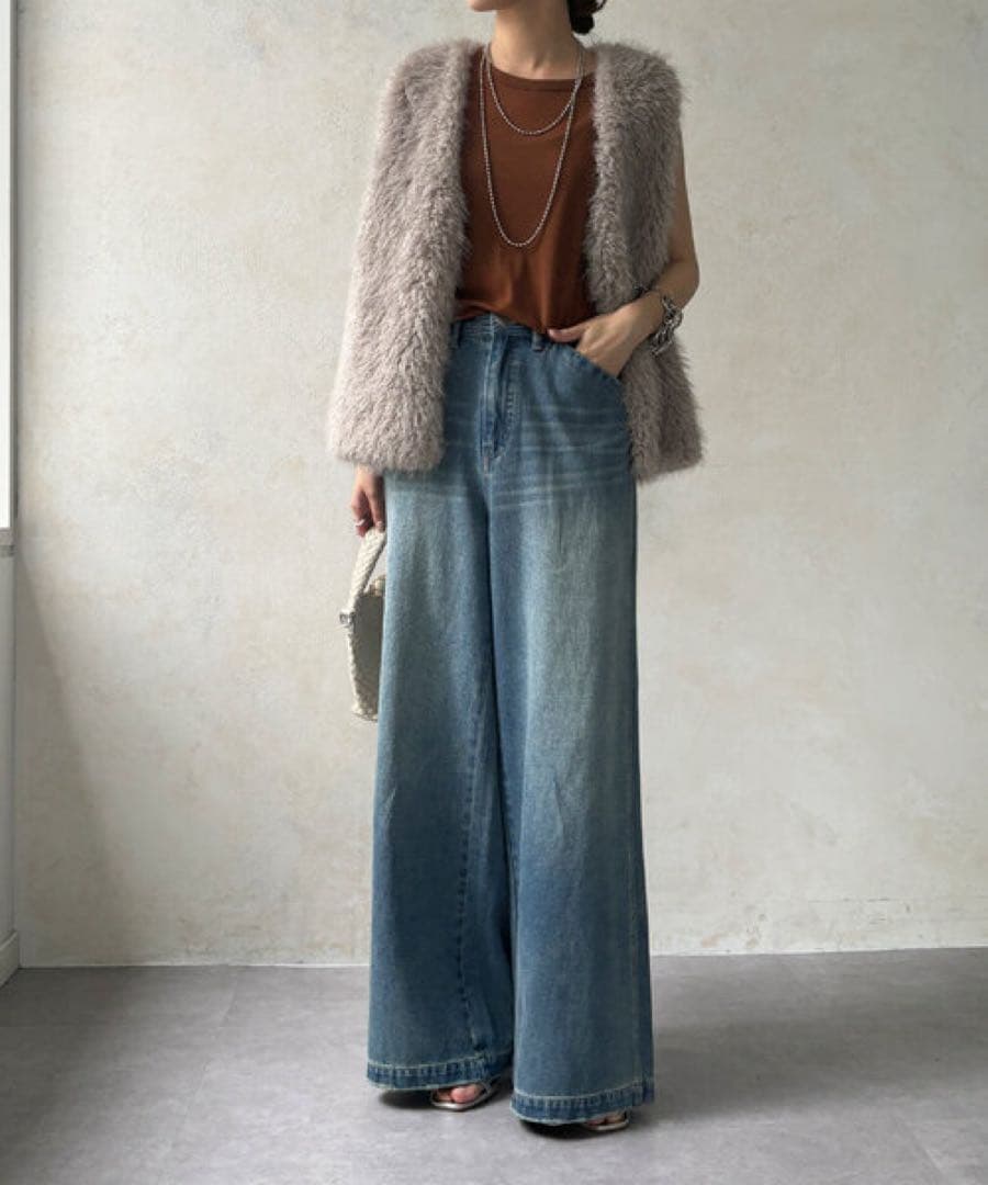 DOUDOU フェイクカシミアベスト　グレー　値下げ可　ファーベスト