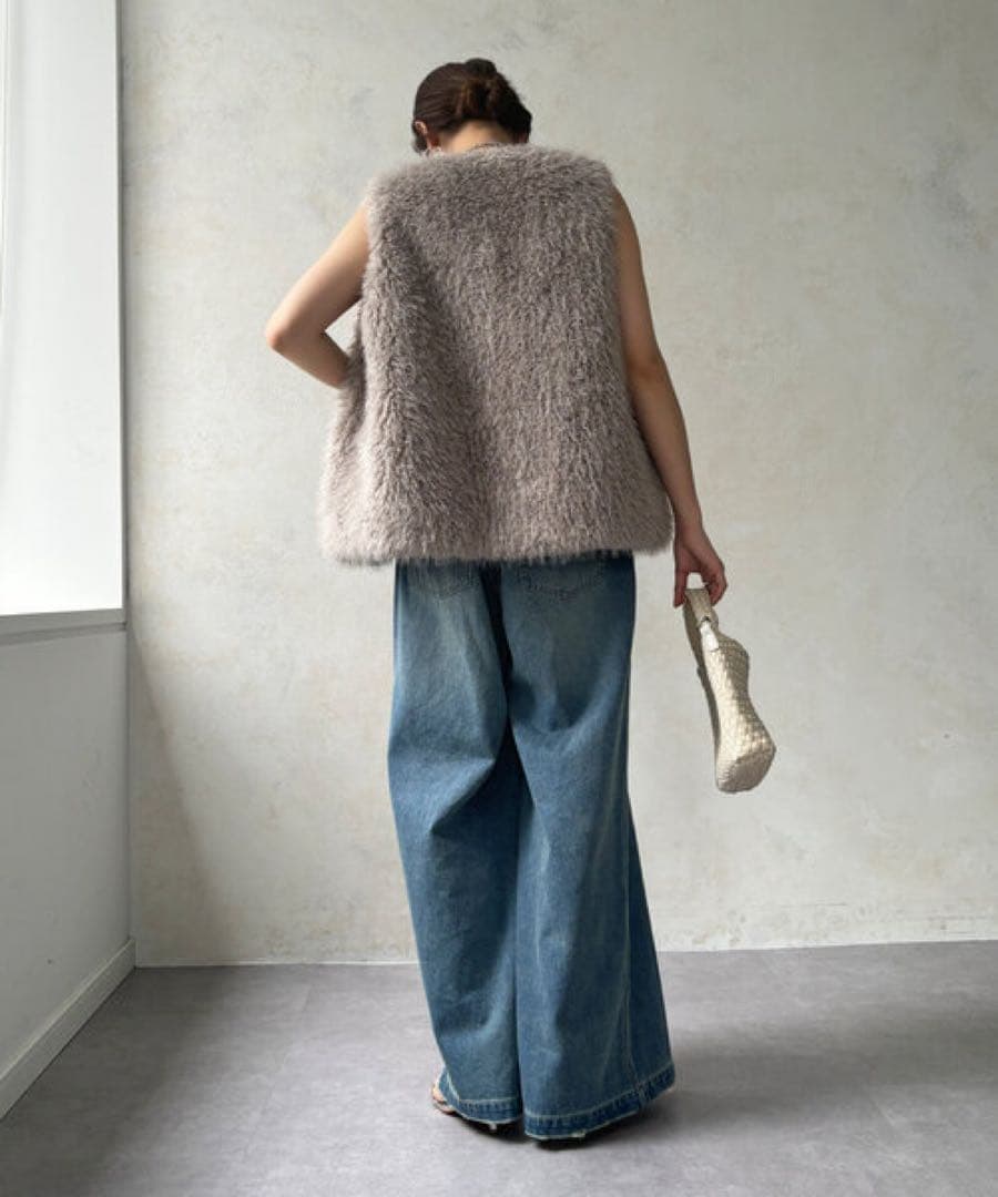 DOUDOU フェイクカシミアベスト　グレー　値下げ可　ファーベスト