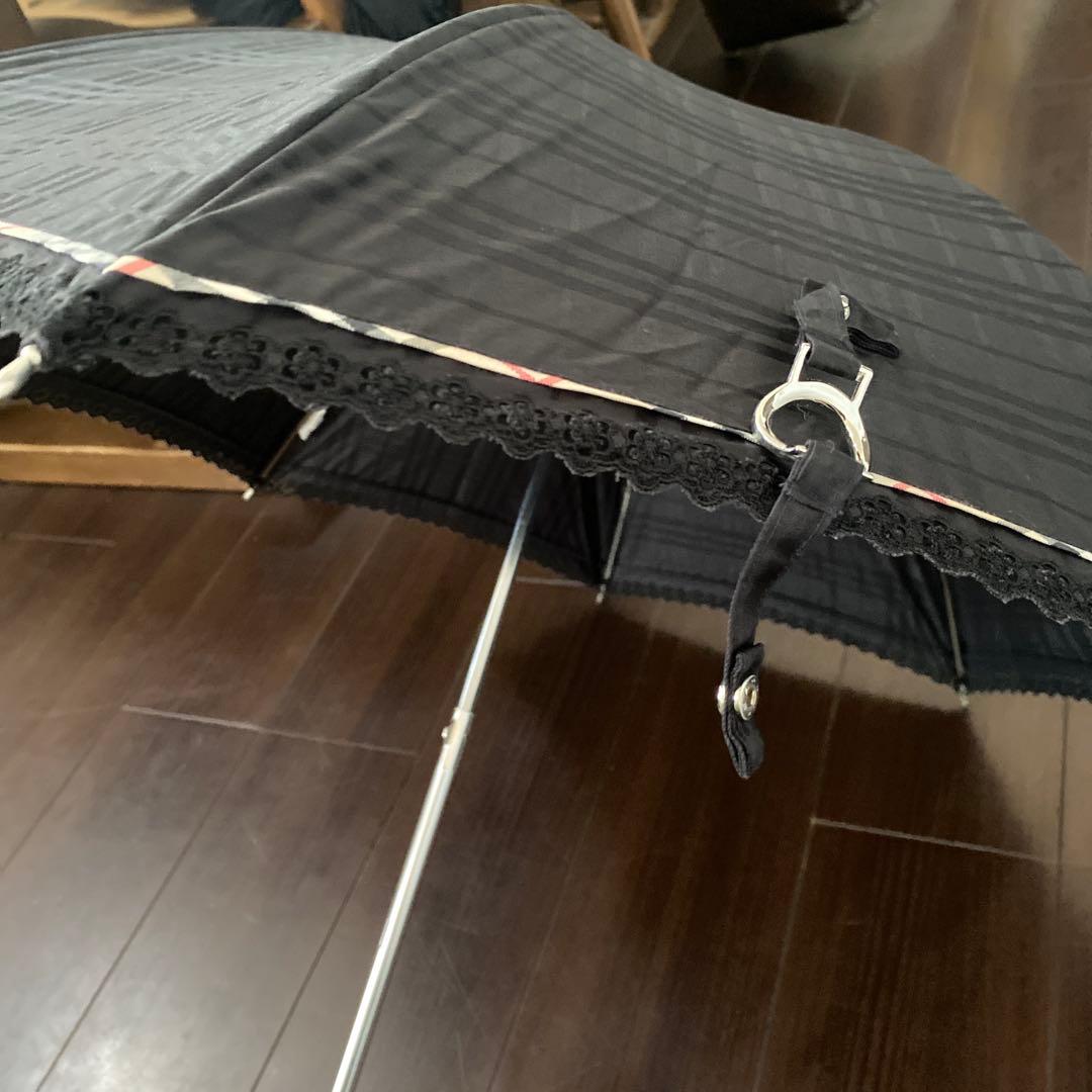 バーバリー　ブラック チェック柄 レース付き長傘