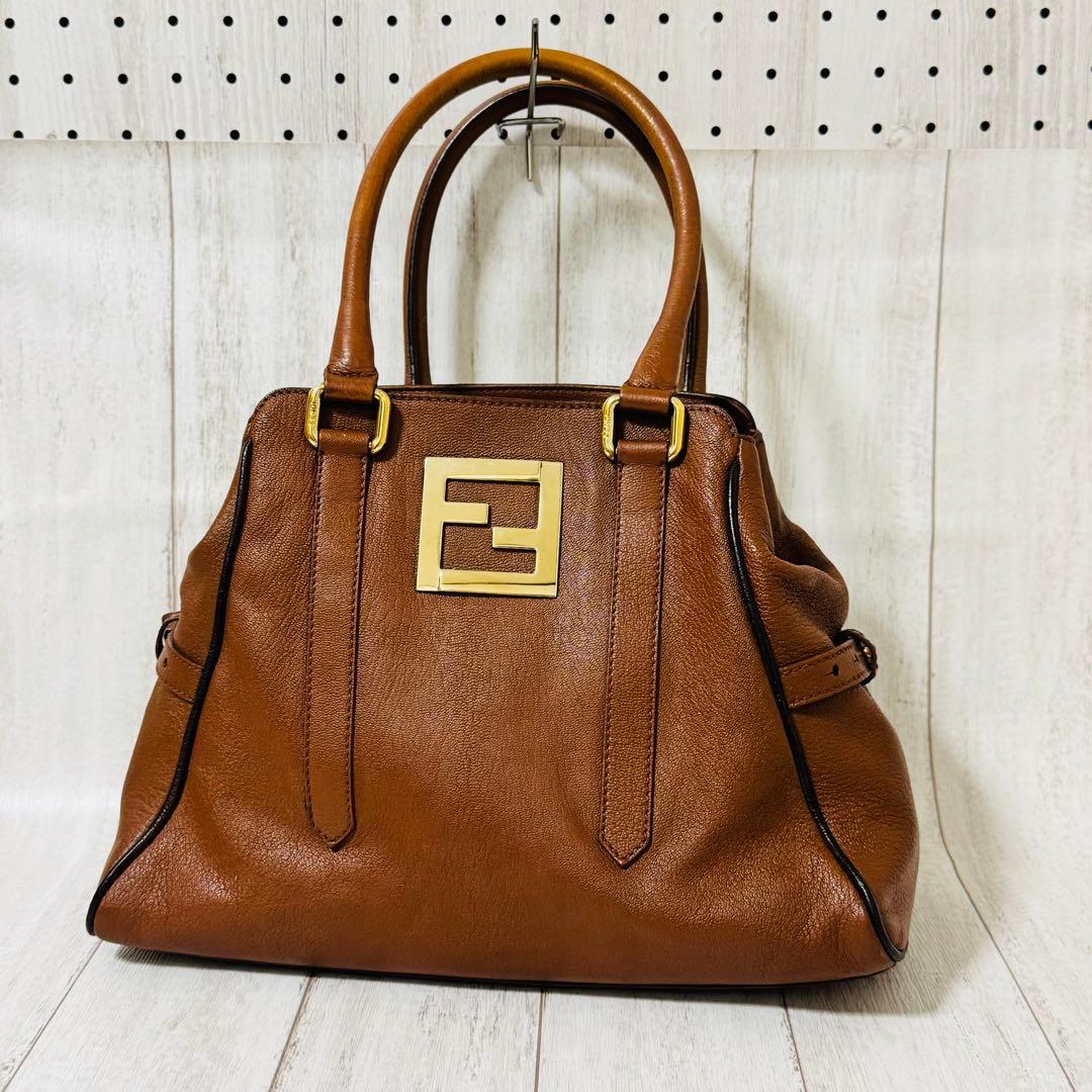 美品✨FENDI フェンディ レザートート ゴールド金具 ブラウン