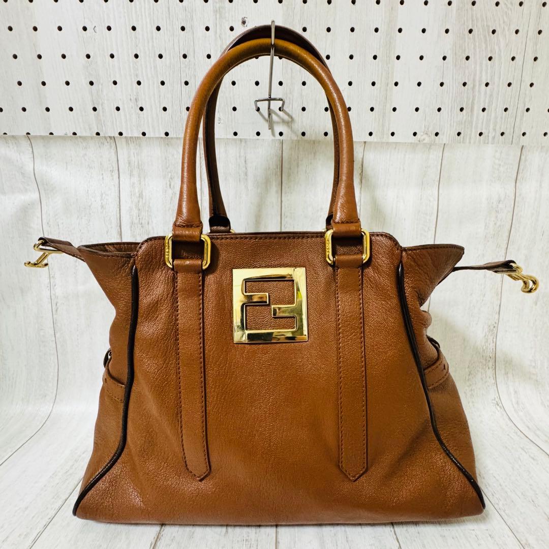 美品✨FENDI フェンディ レザートート ゴールド金具 ブラウン