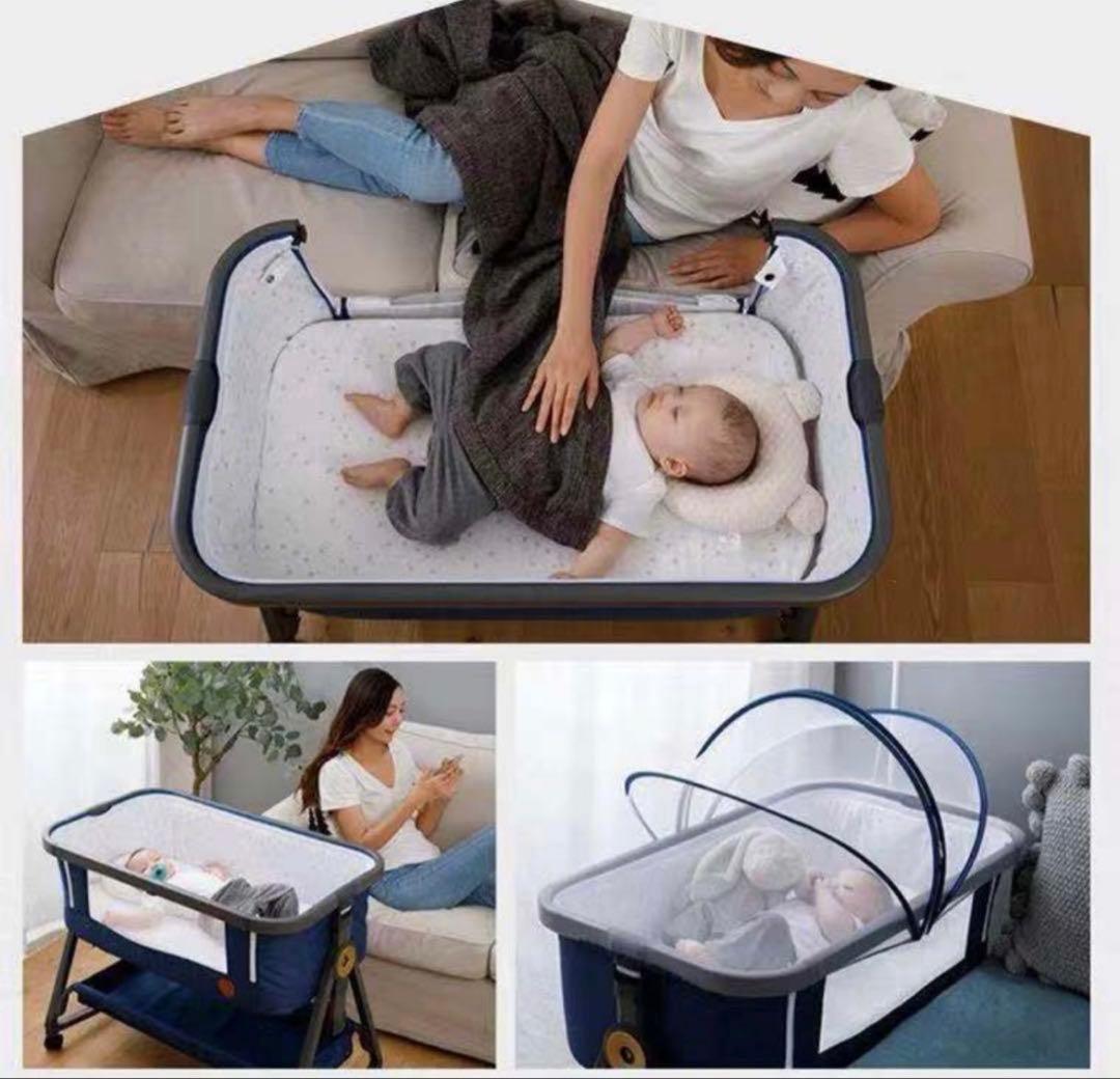 HZDMJ 高さ調整可能 ベビーベッド グレー