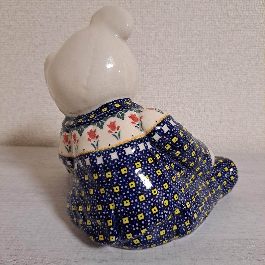 希少ベア☆ミレナ、ポーリッシュポタリー の置物くま。陶器置物 ポーランド