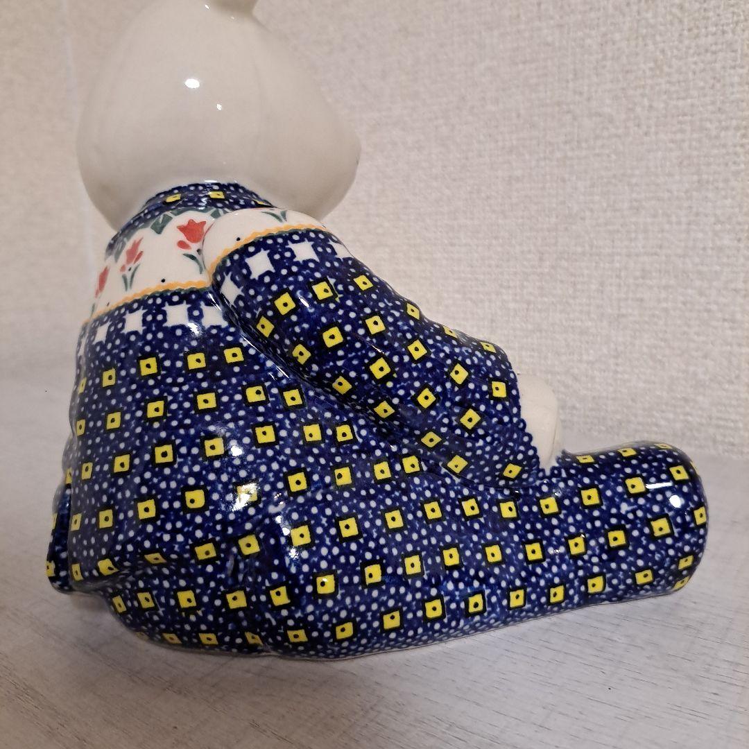 希少ベア☆ミレナ、ポーリッシュポタリー の置物くま。陶器置物 ポーランド