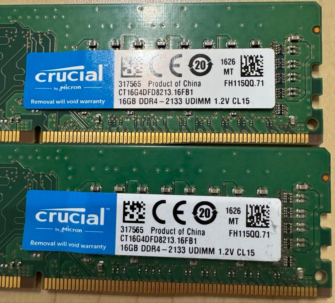 【新着動作確認済】Crucial メモリ DDR4-2133 16GB×2